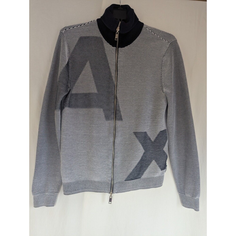 Armani Exchange Men's L Zip Lightweight Sweater Stripe Navy Blue White